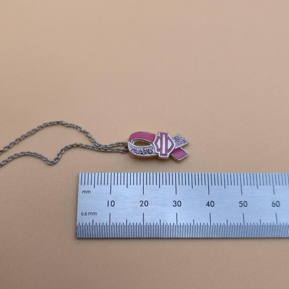 18 Inch Sterling Silver Breast Cancer Pink Ribbon Rustic Necklace A4747 - Picture 7 of 8